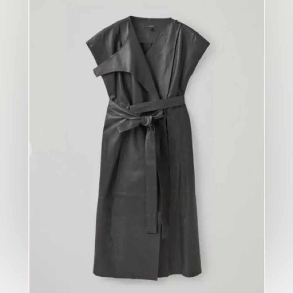 COS dark green/almost black Belted Leather Dress, size 8